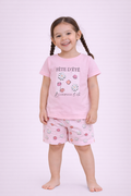 Girls Floral Print Cotton Pajama Set “ T-Shirt & Shorts Nightwear