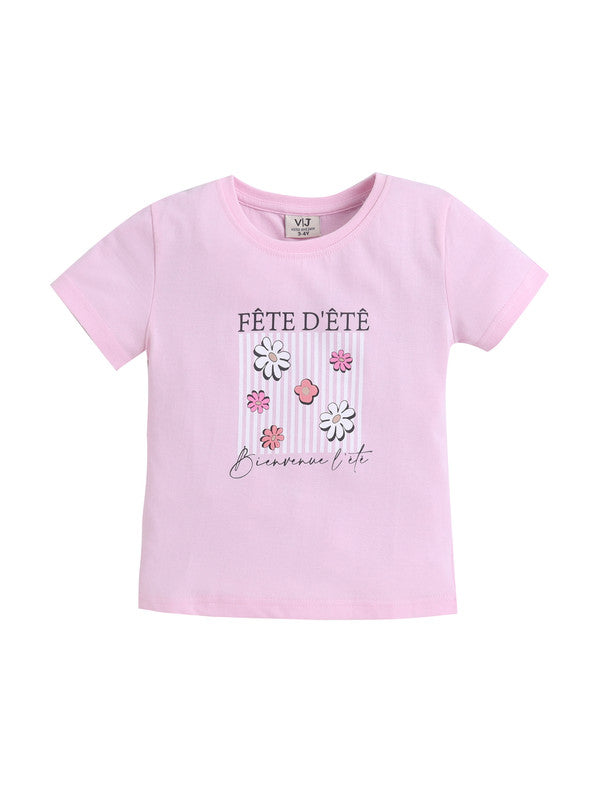 Girls Floral Print Cotton Pajama Set “ T-Shirt & Shorts Nightwear