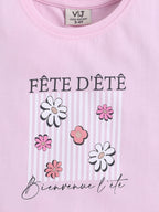 Girls Floral Print Cotton Pajama Set “ T-Shirt & Shorts Nightwear