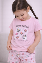 Girls Floral Print Cotton Pajama Set “ T-Shirt & Shorts Nightwear