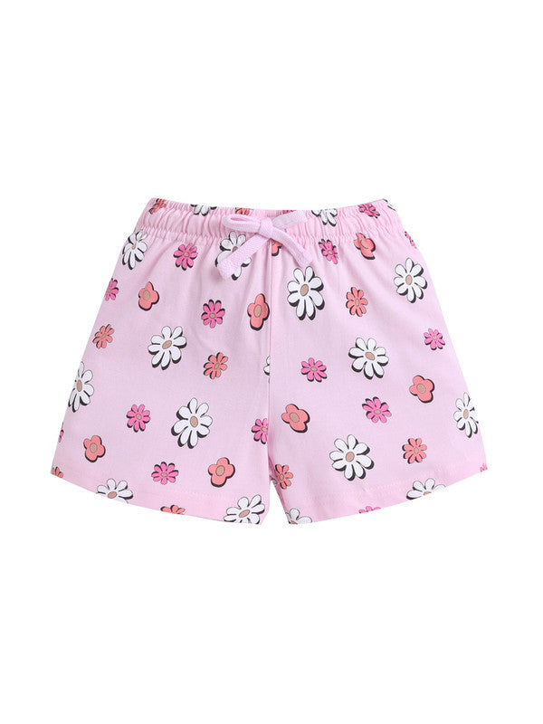 Girls Floral Print Cotton Pajama Set “ T-Shirt & Shorts Nightwear