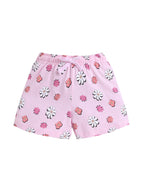 Girls Floral Print Cotton Pajama Set “ T-Shirt & Shorts Nightwear