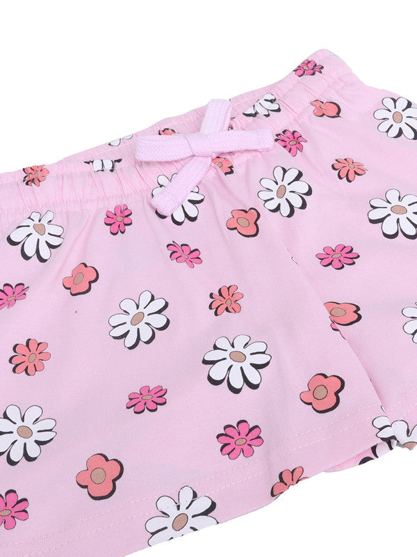 Girls Floral Print Cotton Pajama Set “ T-Shirt & Shorts Nightwear