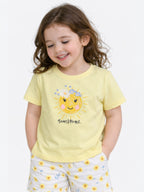 Girls Sunshine Print Cotton Pajama Set “ T-Shirt & Shorts Nightwear