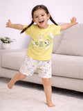 Girls Nature Print Cotton Pajama Set “ T-Shirt & Shorts Nightwear