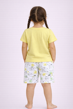 Girls Nature Print Cotton Pajama Set “ T-Shirt & Shorts Nightwear