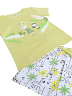 Girls Nature Print Cotton Pajama Set “ T-Shirt & Shorts Nightwear