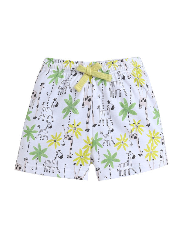 Girls Nature Print Cotton Pajama Set “ T-Shirt & Shorts Nightwear