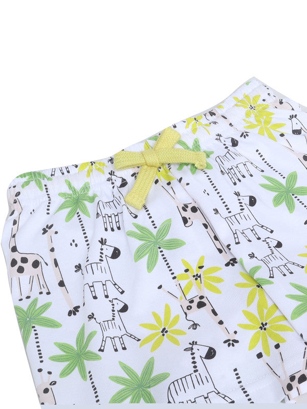 Girls Nature Print Cotton Pajama Set “ T-Shirt & Shorts Nightwear