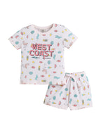 Girls West Coast Print Cotton Pajama Set “ T-Shirt & Shorts Nightwear