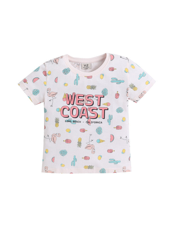 Girls West Coast Print Cotton Pajama Set “ T-Shirt & Shorts Nightwear