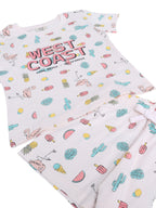 Girls West Coast Print Cotton Pajama Set “ T-Shirt & Shorts Nightwear