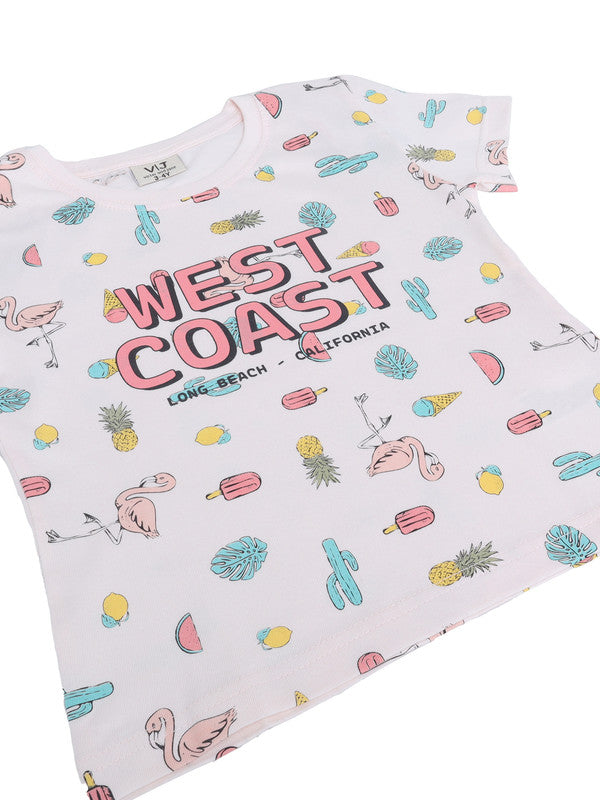 Girls West Coast Print Cotton Pajama Set “ T-Shirt & Shorts Nightwear