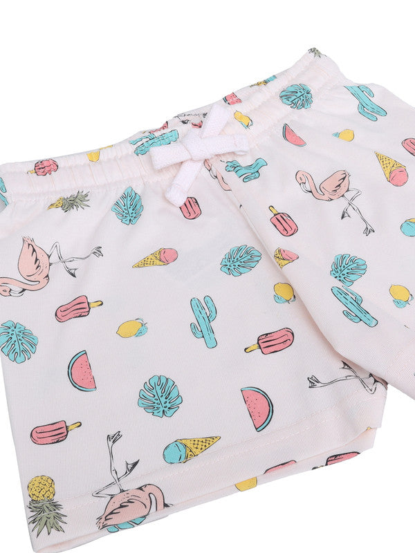 Girls West Coast Print Cotton Pajama Set “ T-Shirt & Shorts Nightwear