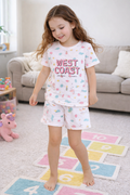 Girls West Coast Print Cotton Pajama Set “ T-Shirt & Shorts Nightwear