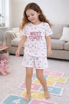 Girls West Coast Print Cotton Pajama Set “ T-Shirt & Shorts Nightwear