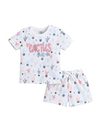 Girls Cactus Print Cotton Pajama Set “ T-Shirt & Shorts Nightwear