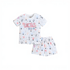 victor and jane girls white cotton t-shirt and shorts set featuring a colourful cactus print and Cactus Hug Me text