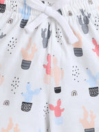 Girls Cactus Print Cotton Pajama Set “ T-Shirt & Shorts Nightwear