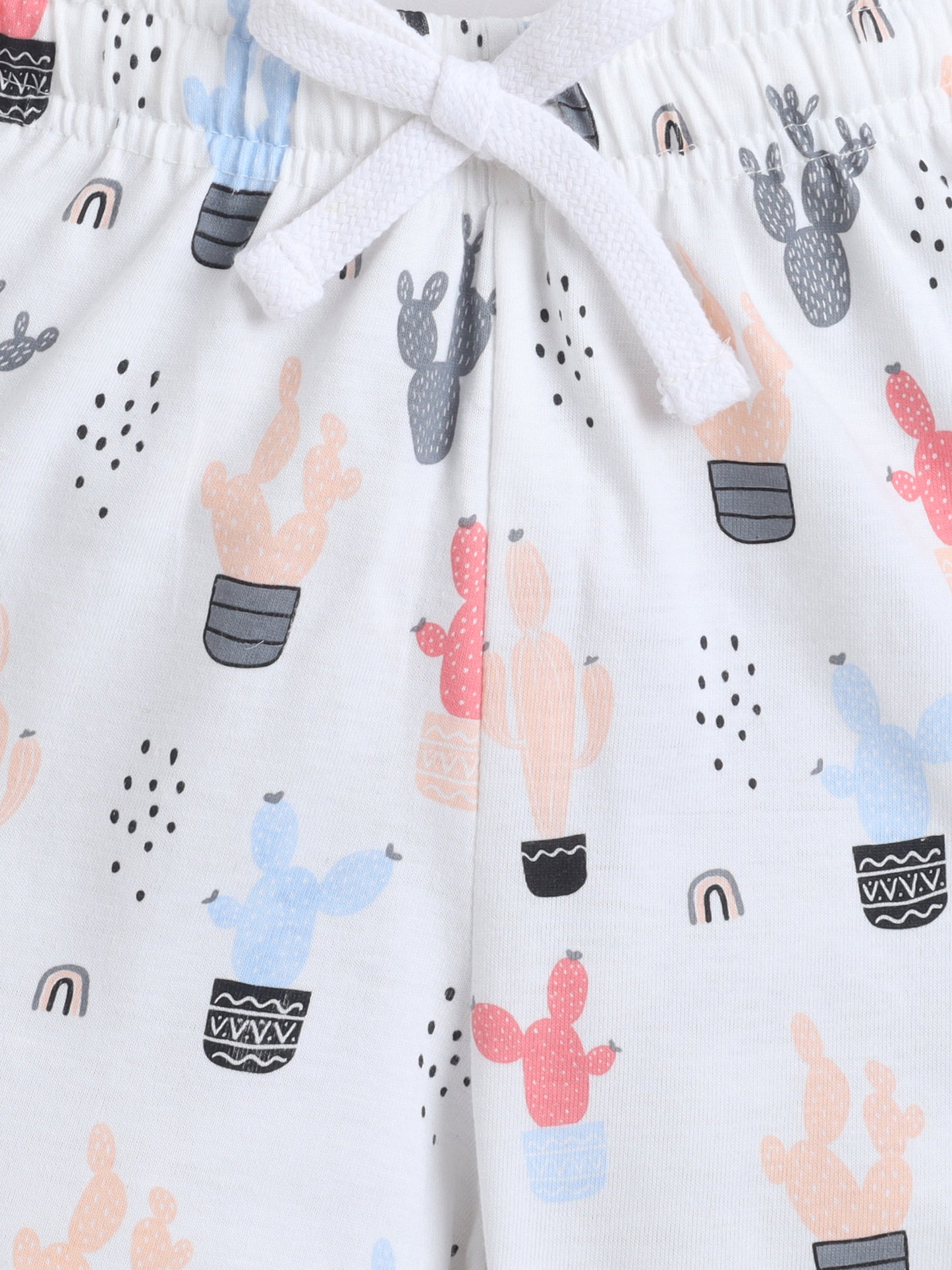 Girls Cactus Print Cotton Pajama Set – T-Shirt & Shorts Nightwear