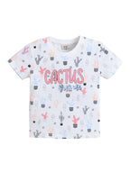 Girls Cactus Print Cotton Pajama Set “ T-Shirt & Shorts Nightwear