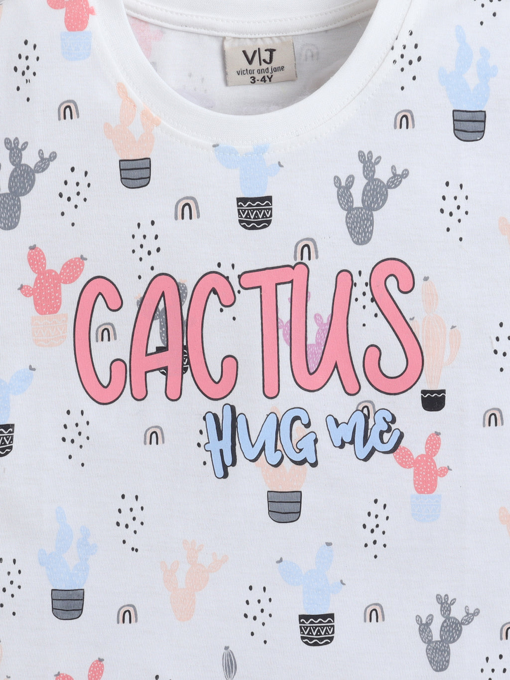 Girls Cactus Print Cotton Pajama Set “ T-Shirt & Shorts Nightwear