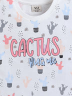 Girls Cactus Print Cotton Pajama Set “ T-Shirt & Shorts Nightwear