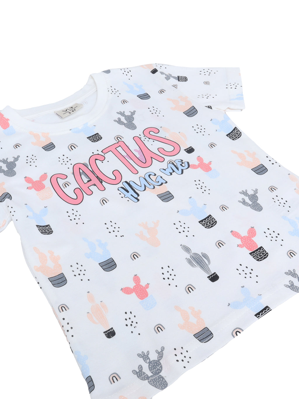 Girls Cactus Print Cotton Pajama Set “ T-Shirt & Shorts Nightwear