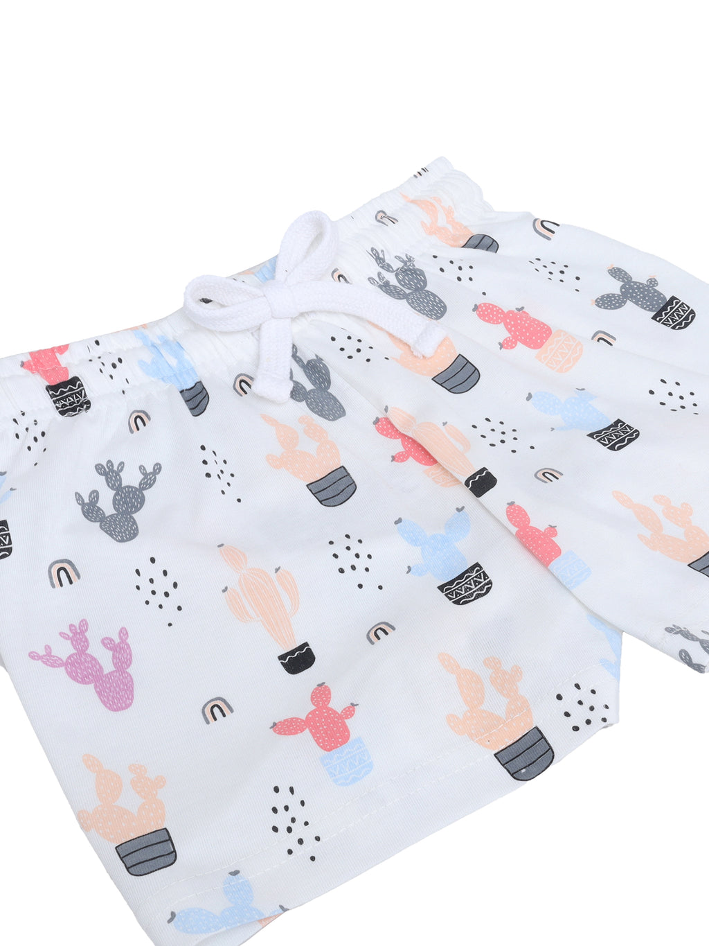 Girls Cactus Print Cotton Pajama Set “ T-Shirt & Shorts Nightwear