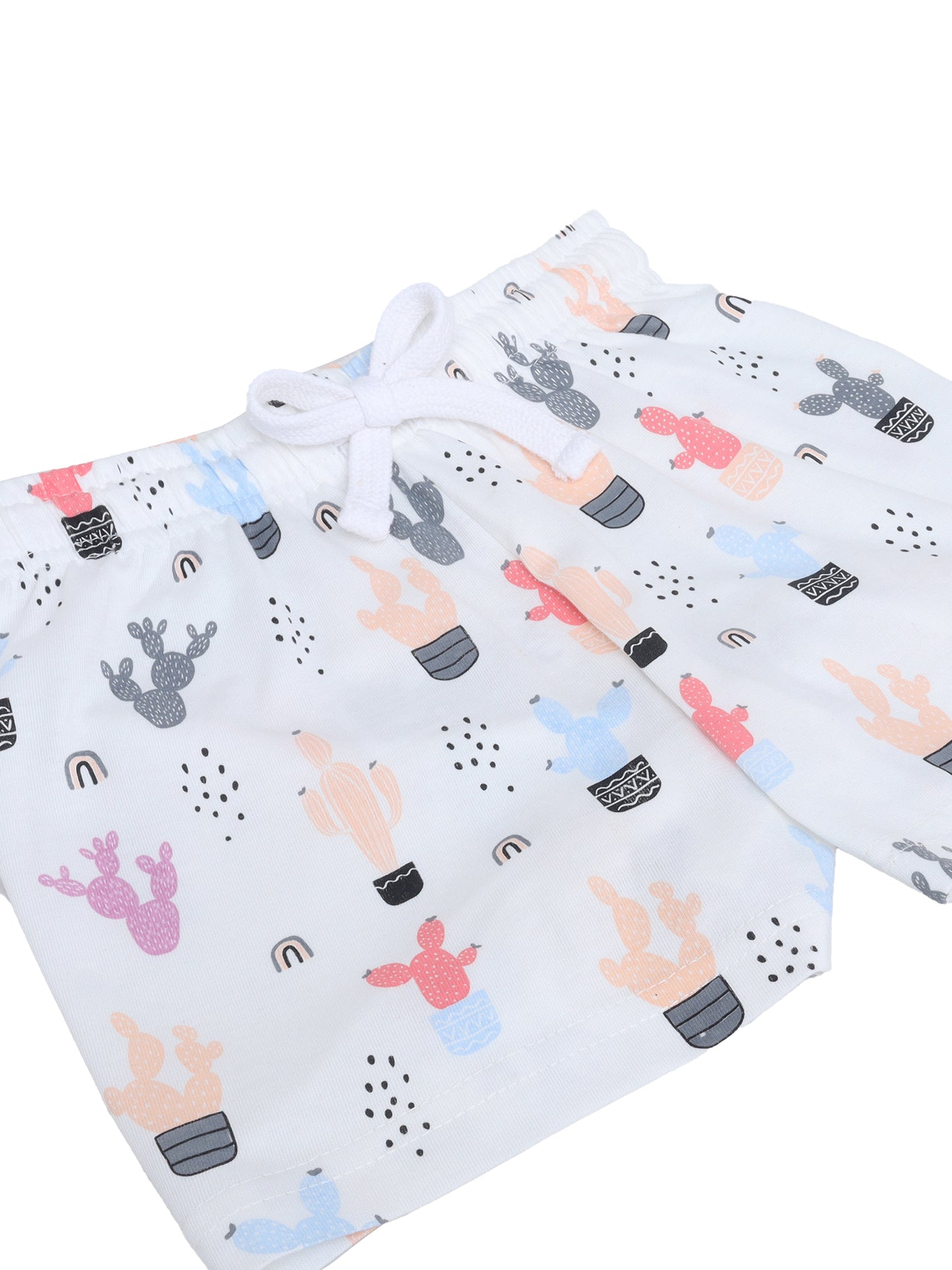 Girls Cactus Print Cotton Pajama Set – T-Shirt & Shorts Nightwear
