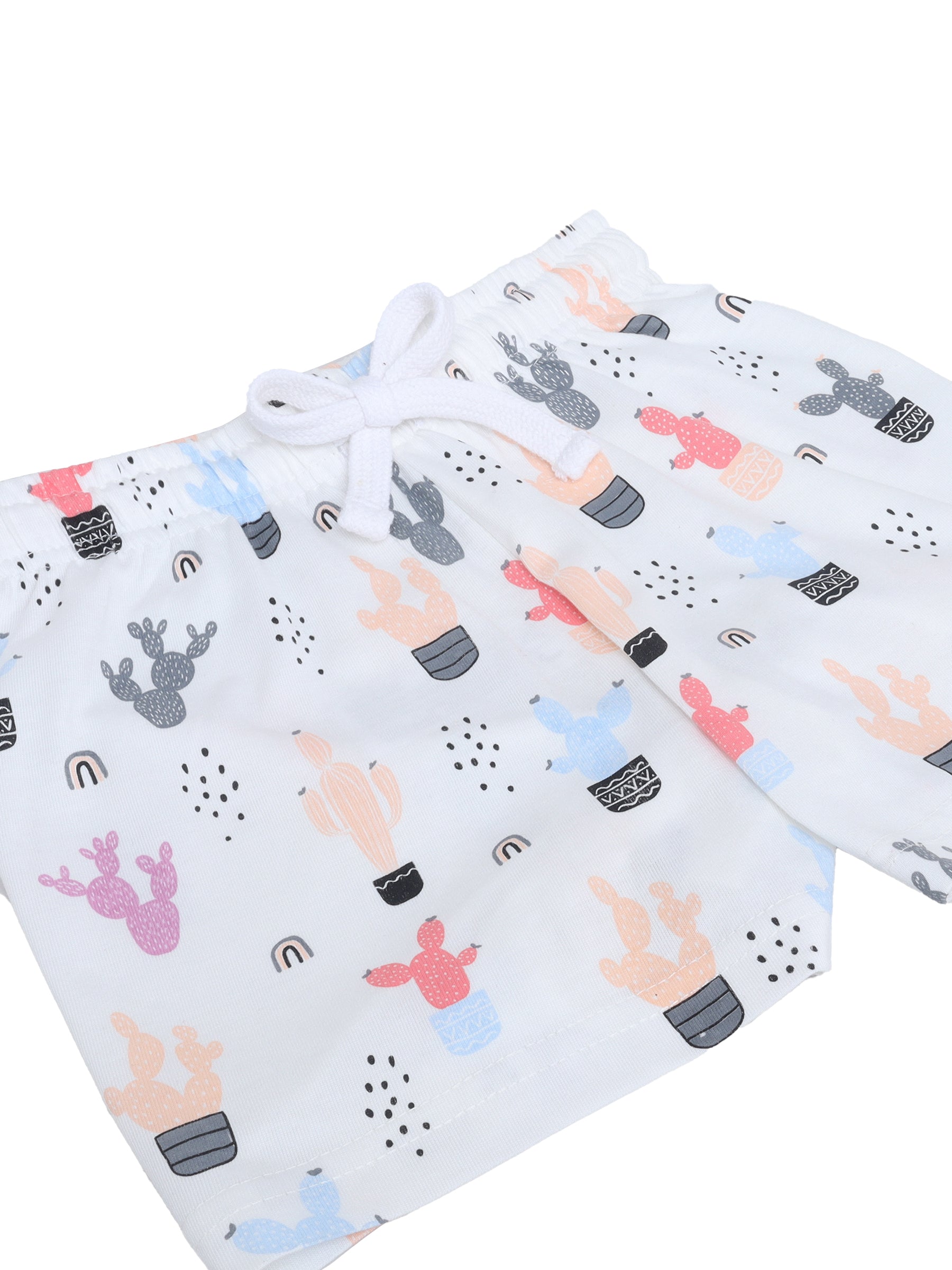 Girls Cactus Print Cotton Pajama Set “ T-Shirt & Shorts Nightwear