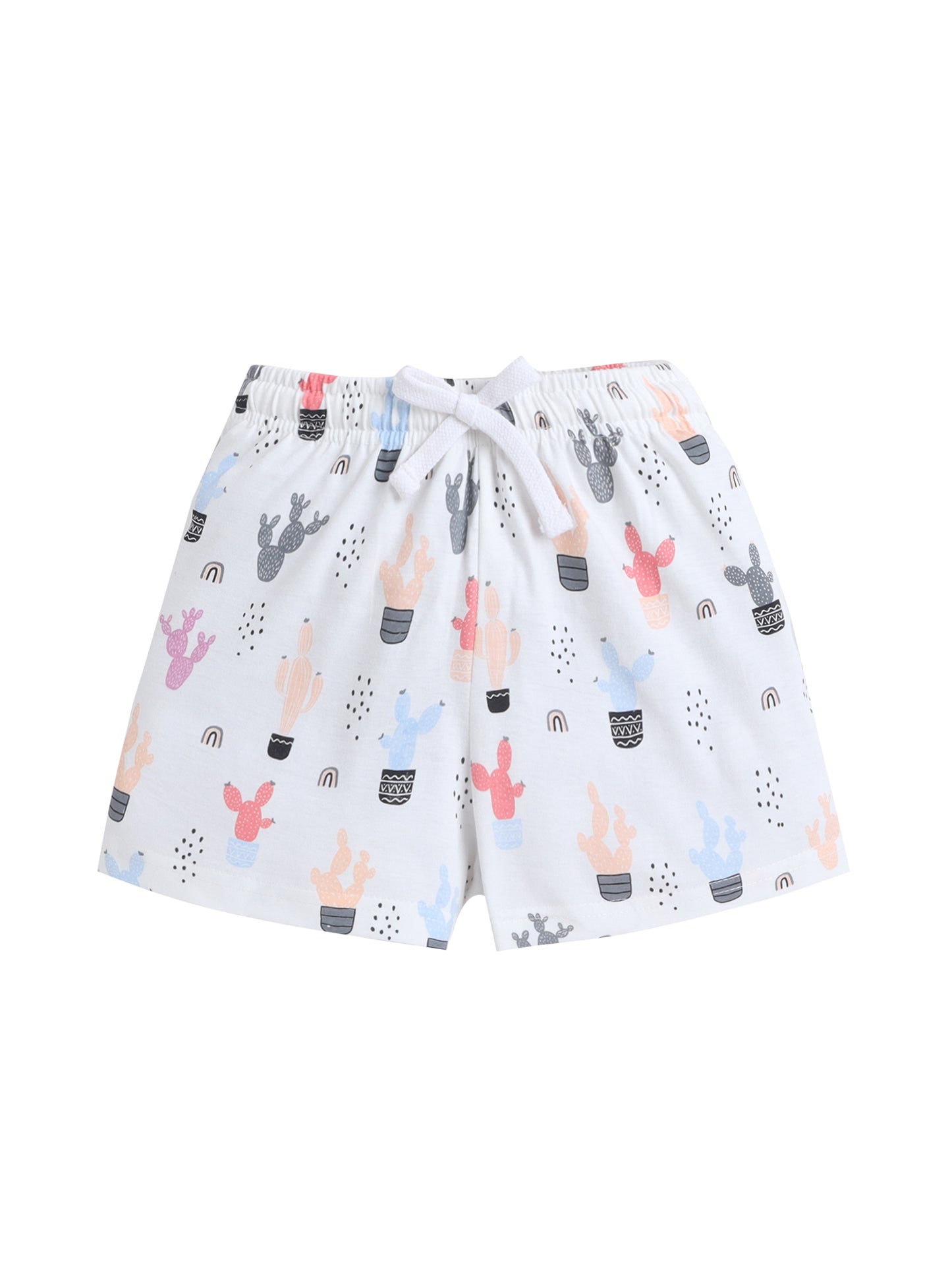 Girls Cactus Print Cotton Pajama Set – T-Shirt & Shorts Nightwear