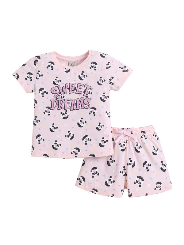 Girls Sweet Dreams Print Cotton Pajama Set “ T-Shirt & Shorts Nightwear