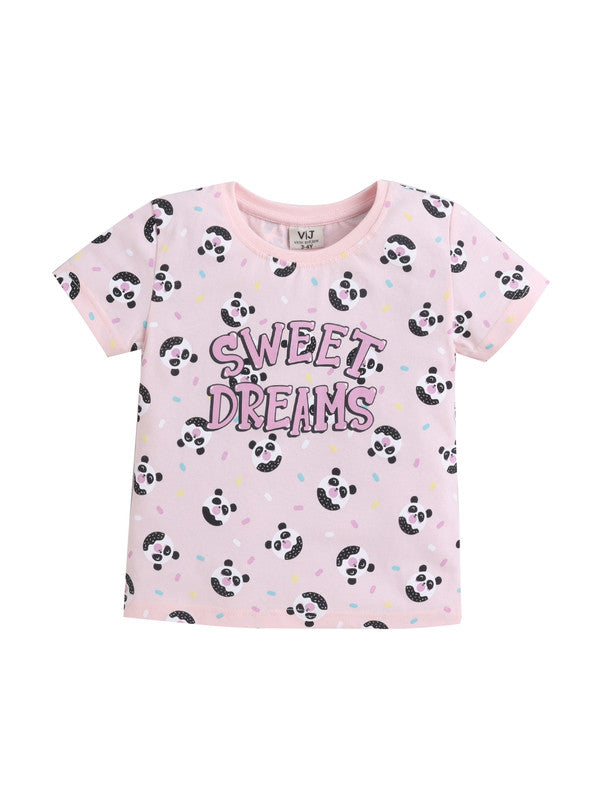 Girls Sweet Dreams Print Cotton Pajama Set “ T-Shirt & Shorts Nightwear