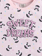 Girls Sweet Dreams Print Cotton Pajama Set “ T-Shirt & Shorts Nightwear