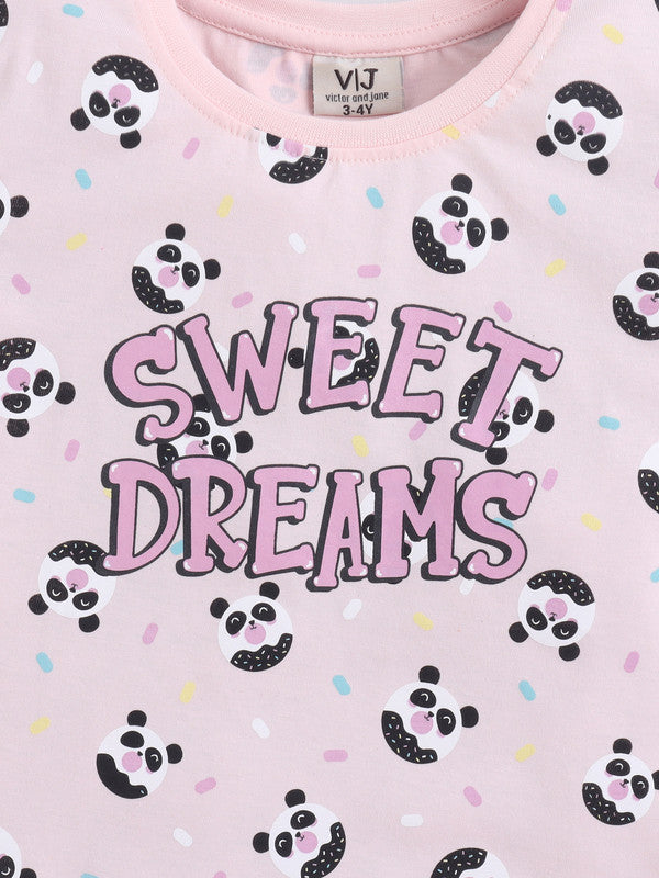 Girls Sweet Dreams Print Cotton Pajama Set “ T-Shirt & Shorts Nightwear