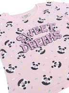Girls Sweet Dreams Print Cotton Pajama Set “ T-Shirt & Shorts Nightwear