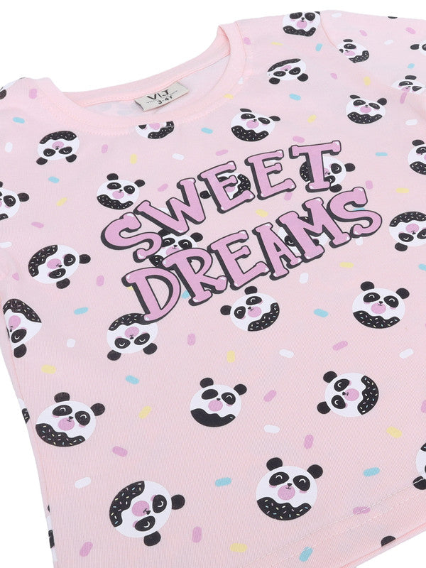 Girls Sweet Dreams Print Cotton Pajama Set “ T-Shirt & Shorts Nightwear