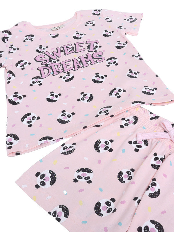 Girls Sweet Dreams Print Cotton Pajama Set “ T-Shirt & Shorts Nightwear