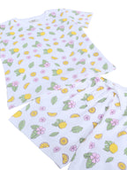Girls Lemon Print Cotton Pajama Set “ T-Shirt & Shorts Nightwear