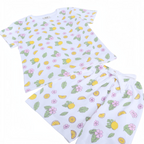 victor and jane girls white t-shirt and shorts set featuring a lemon and pink flower print pattern