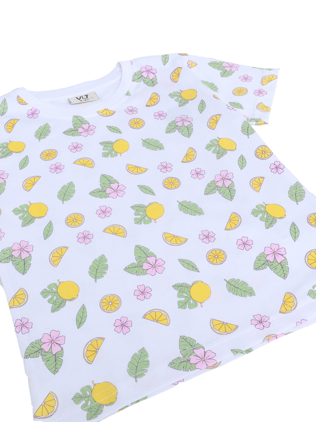 Girls Lemon Print Cotton Pajama Set “ T-Shirt & Shorts Nightwear