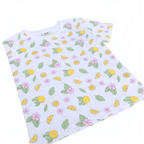 victor and jane girls white t-shirt with a vibrant lemon, leaf, and pink flower print pattern