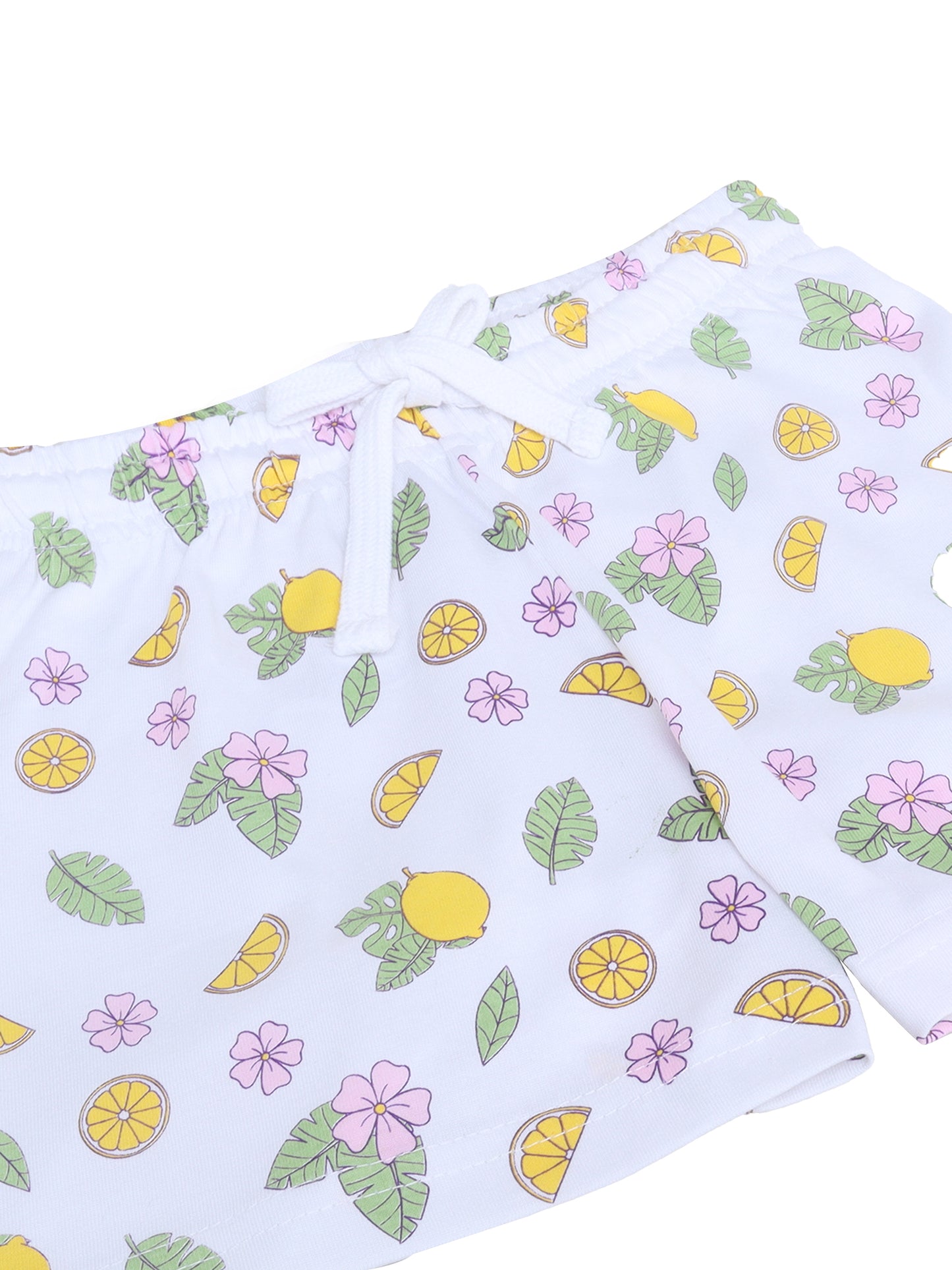 Girls Lemon Print Cotton Pajama Set – T-Shirt & Shorts Nightwear