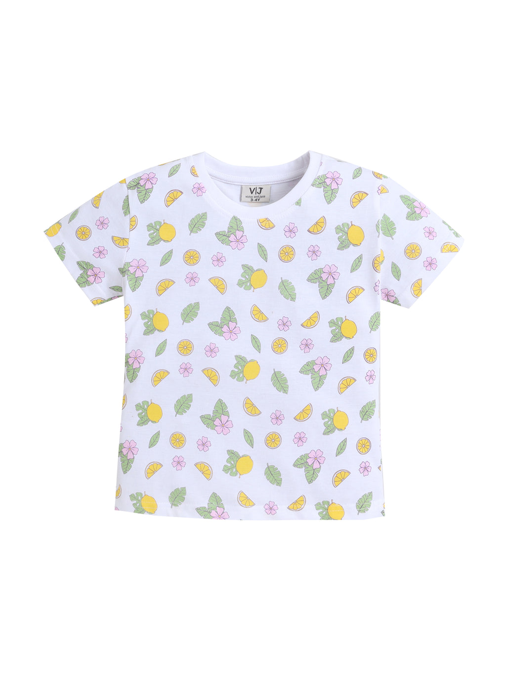 Girls Lemon Print Cotton Pajama Set “ T-Shirt & Shorts Nightwear