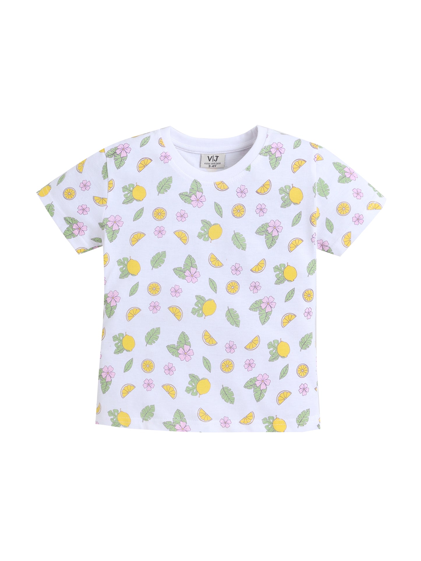 Girls Lemon Print Cotton Pajama Set – T-Shirt & Shorts Nightwear