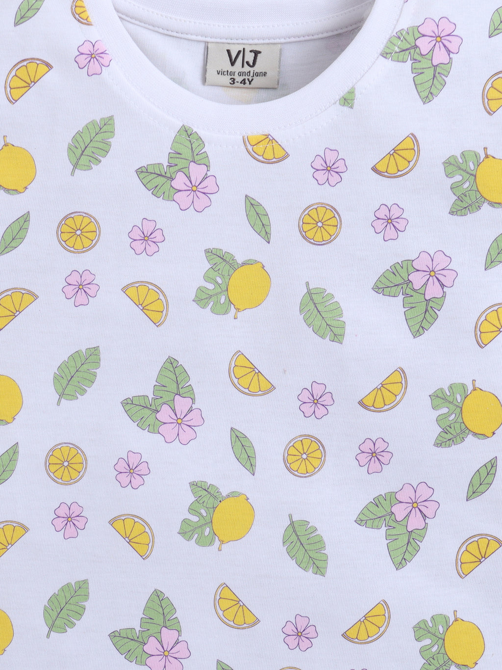Girls Lemon Print Cotton Pajama Set “ T-Shirt & Shorts Nightwear
