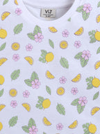 Girls Lemon Print Cotton Pajama Set “ T-Shirt & Shorts Nightwear