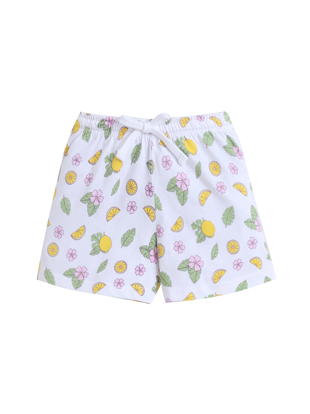 Girls Lemon Print Cotton Pajama Set “ T-Shirt & Shorts Nightwear