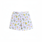 victor and jane girls white cotton shorts featuring a colourful lemon and floral print with an elastic drawstring